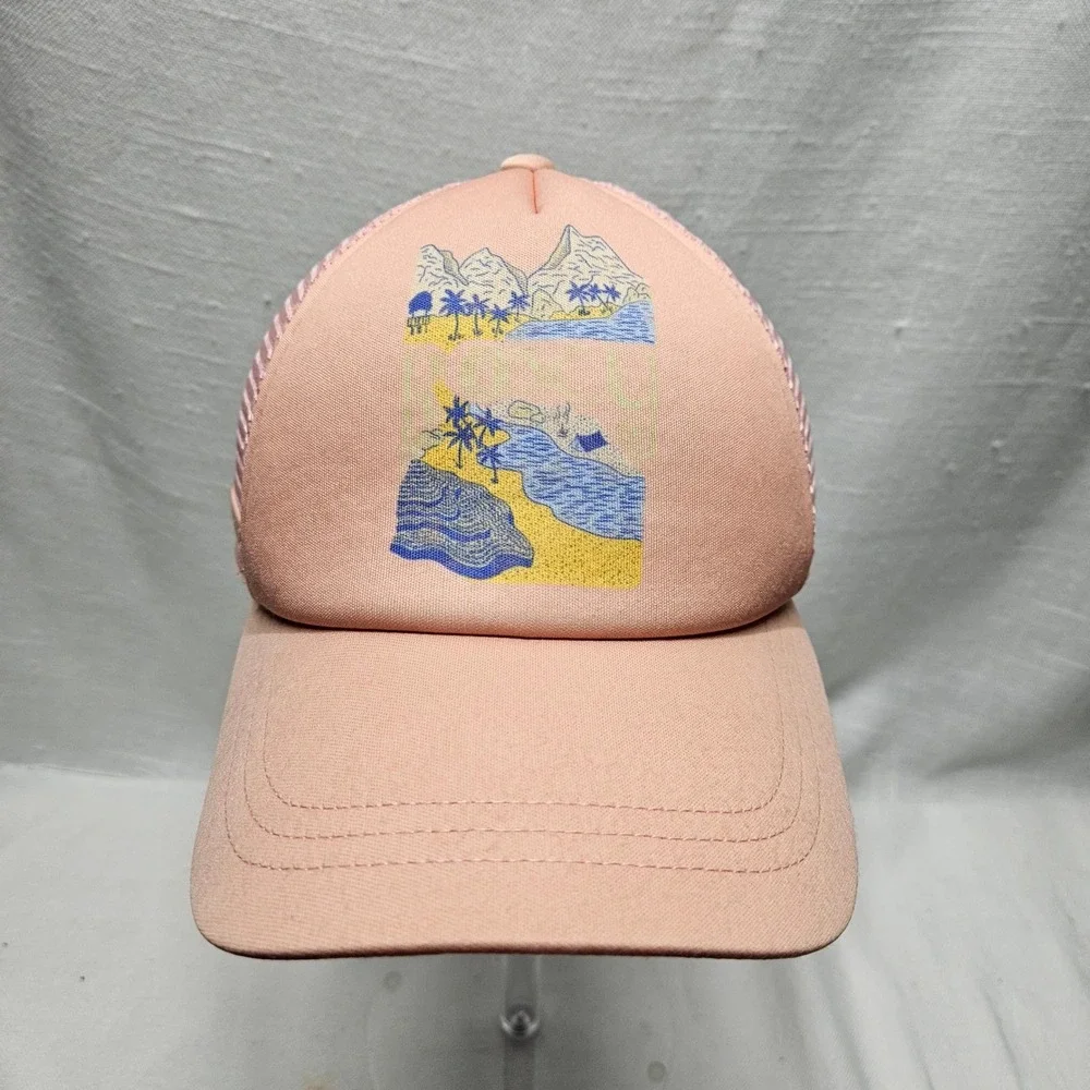 Roxy Trucker Hat Kids‎ OS Pink Tropical Beach Graphic Mesh Snapback Baseball Cap